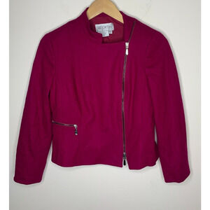 WORTH Size 0 Wool Jacket Dark Pink Zip Up Exposed Zip Blazer Long Sleeve Lined